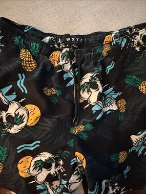 WXYZ Black Tropical Skull Pineapple Swim Trunks
